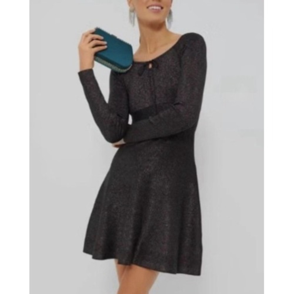 NEW Hyacinth House Tuckernuck Black Metallic Selena Mini Dress Party Knit Large
